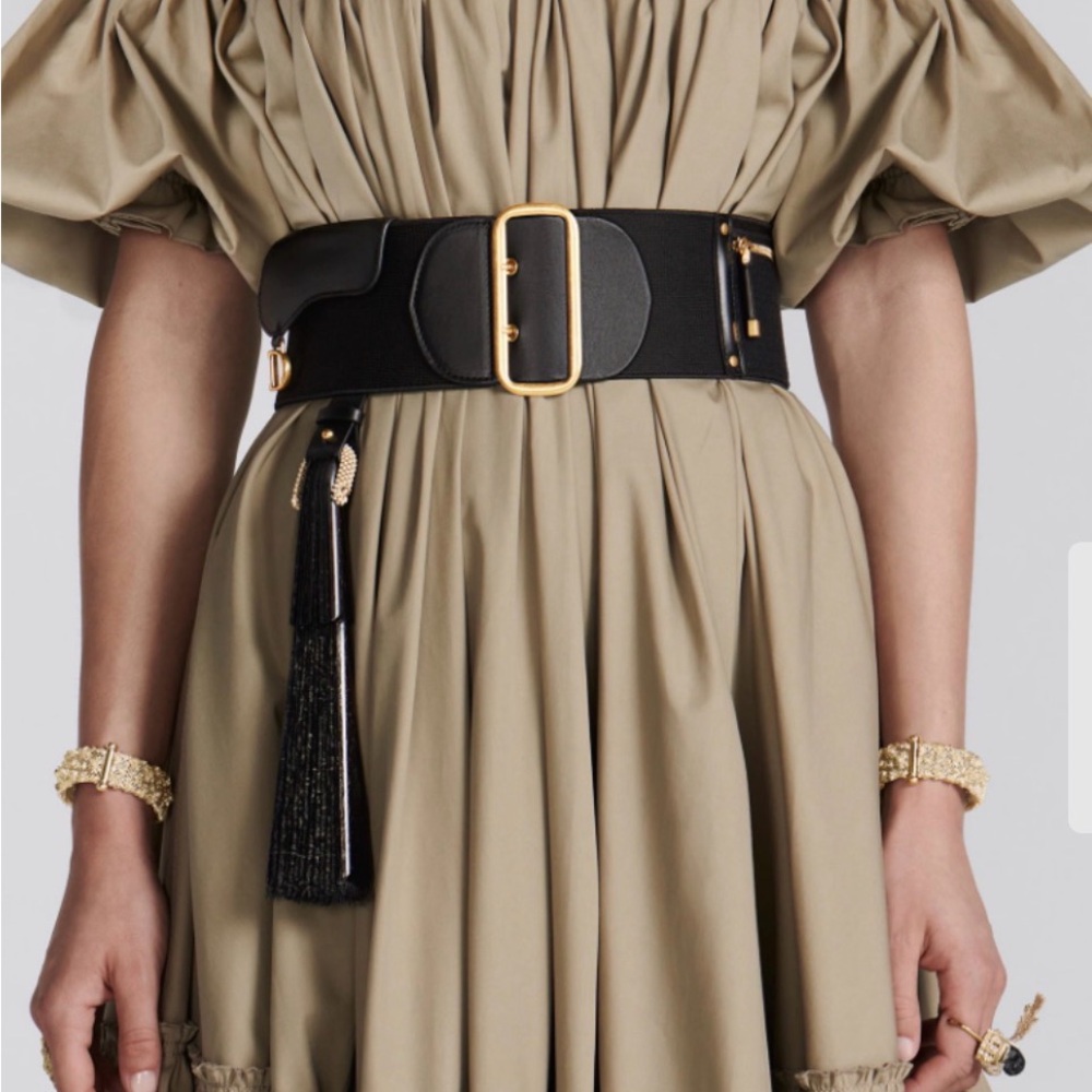 Christian Dior Black and Gold Saddle Belt